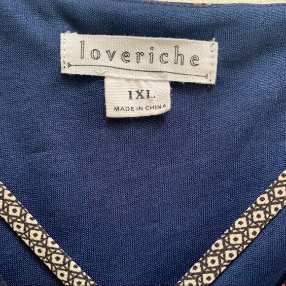 Love Richie Dress Tunic Navy Orange Mixed Floral Print Wide Sleeve Plus Size 1X - Picture 2 of 14